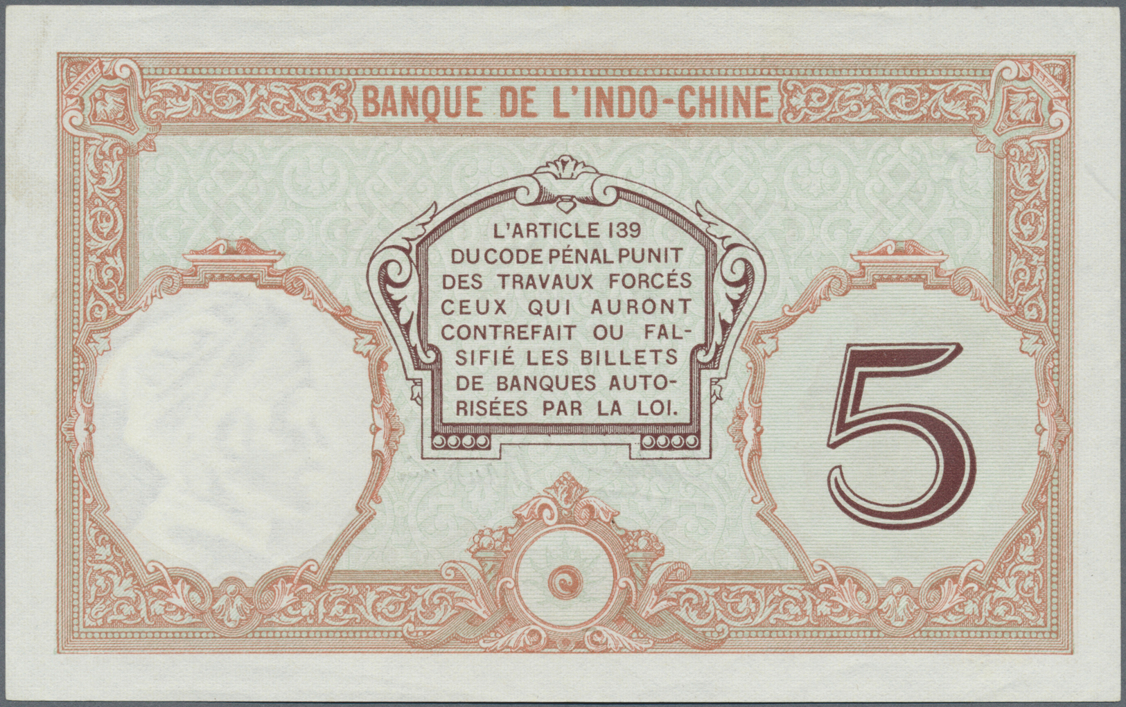 01826 New Caledonia / Neu Kaledonien: 5 Francs ND(1926) Ovpt. Noumea On French Indochina, Light Center Bend And Light Ha - Nouméa (New Caledonia 1873-1985)