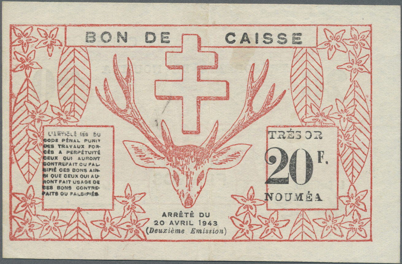 01827 New Caledonia / Neu Kaledonien: 20 Francs ND P. 57B, Light Folds In Paper, Crisp, Condition: VF. - Nouméa (New Caledonia 1873-1985)