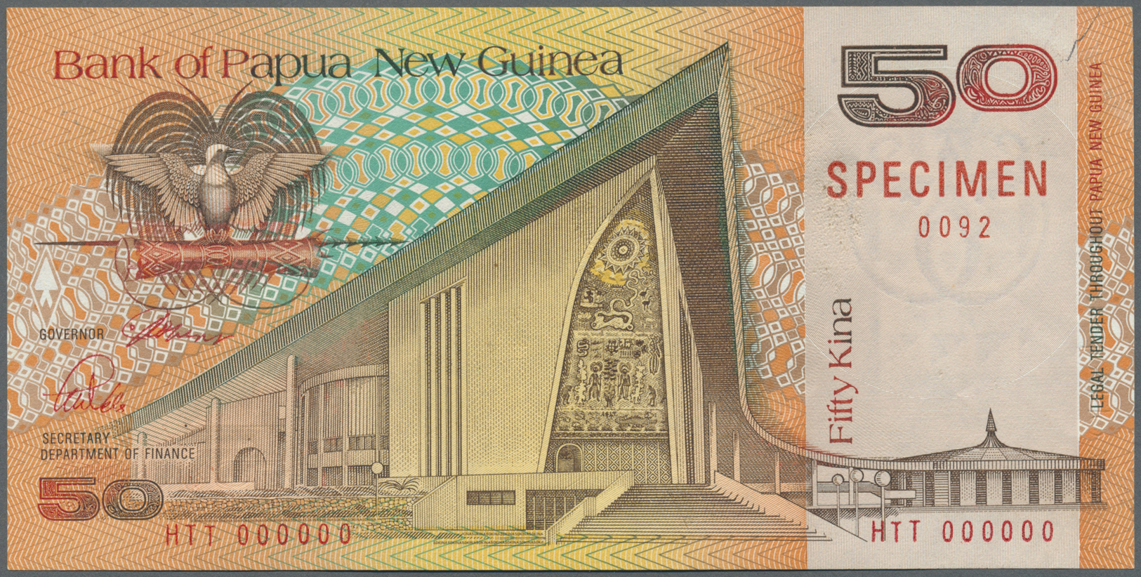 01942 Papua New Guinea: Set Of 2 Specimen Notes 10 And 50 Kina (ND1981-91) P. 9s, 11s, Both In Condition: UNC. (2 Pcs) - Papua New Guinea
