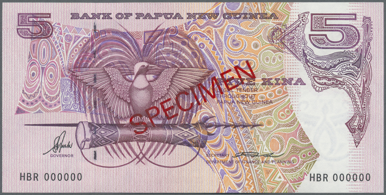 01944 Papua New Guinea: 5 Kina ND Specimen P. 14s In Condition: UNC. - Papua New Guinea