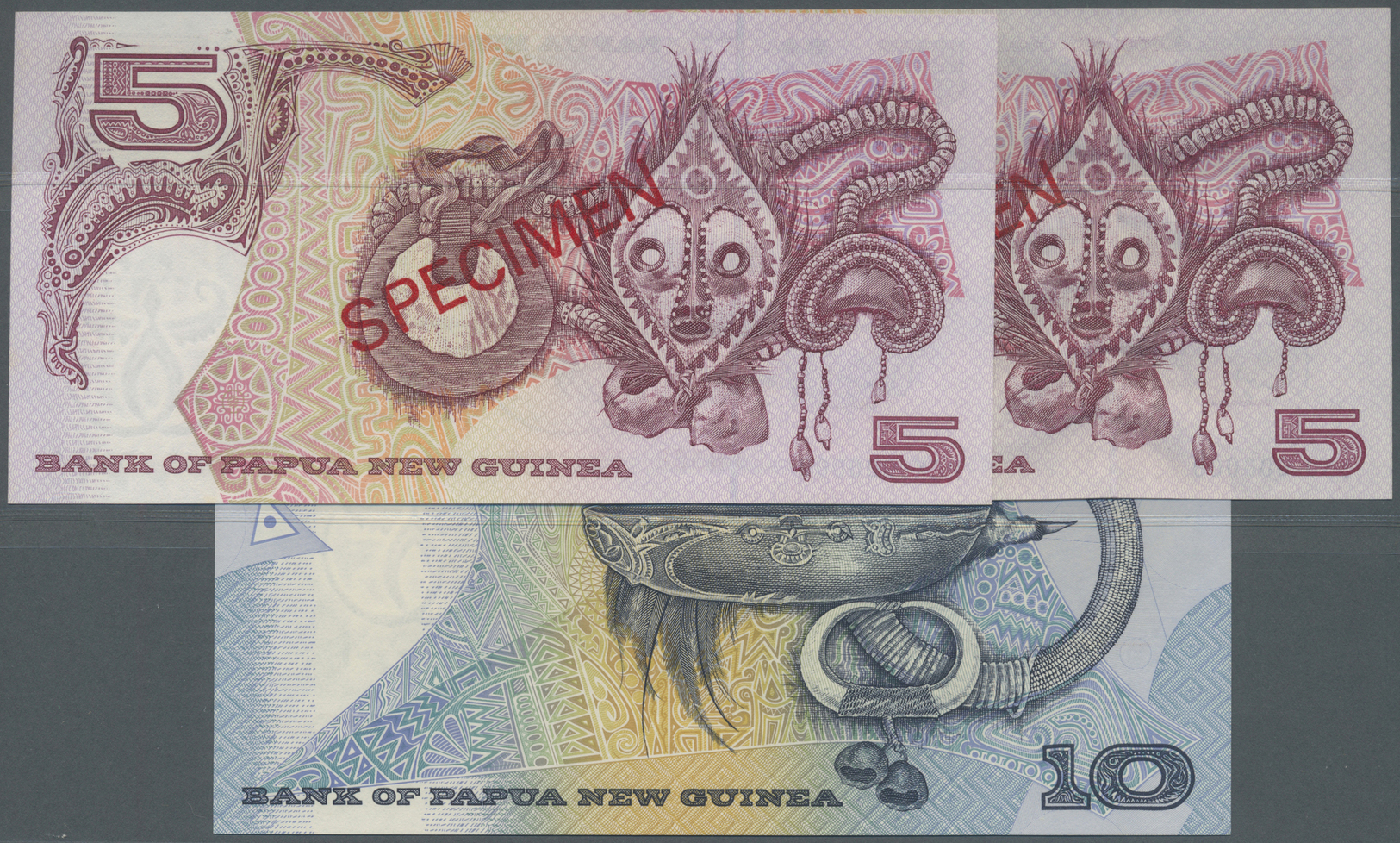 01946 Papua New Guinea: Set Of 3 Notes Specimen Containing 2x 5 And 1x 10 Kina ND P. 17s, 20s, 22s, All In Condition: UN - Papua New Guinea