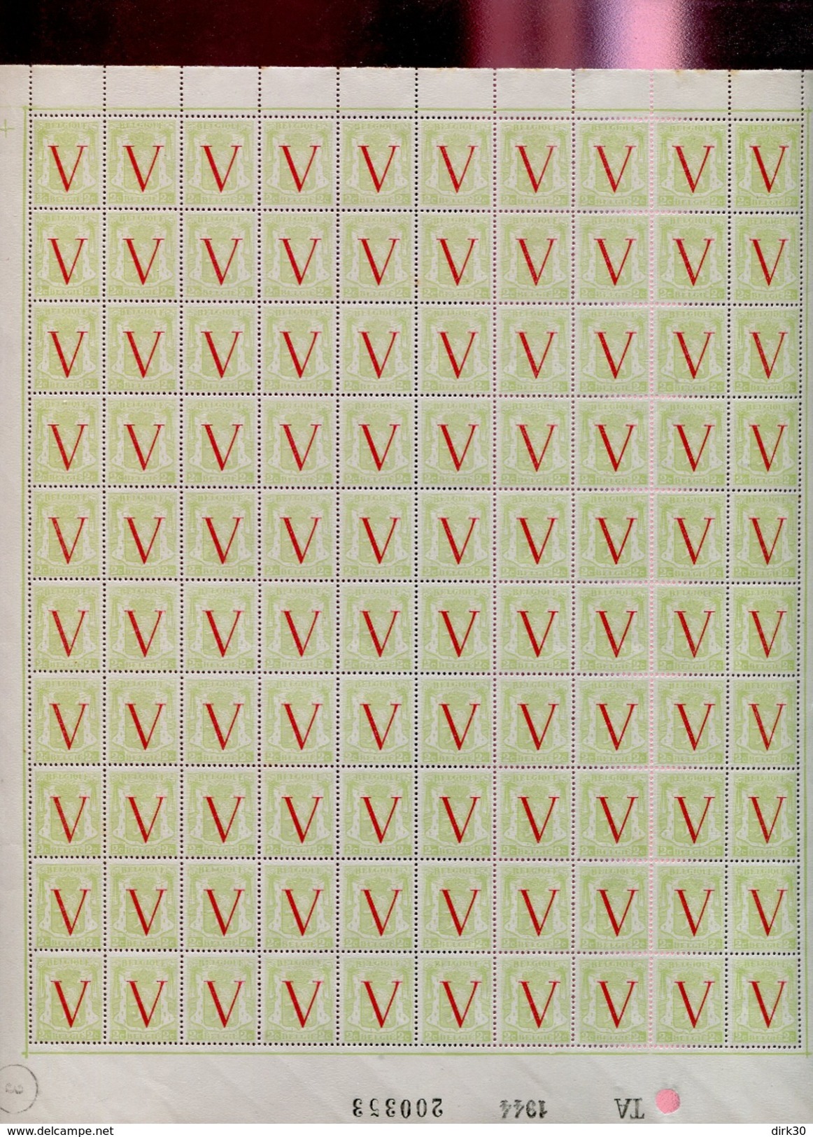 Belgie 1944 670/73 Liberation Heraldieke Leeuw Full Sheet Of 100 OCB++60&euro; + Luppi(roestvlekjes Zie Scans) - Unclassified