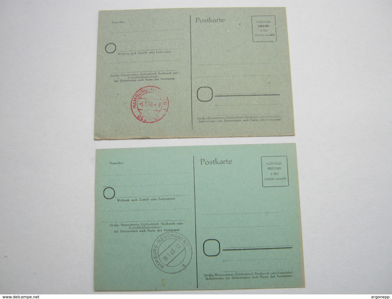 1946 , 2 Notganzsachen Unverschickt Mit Ausgabestempel  Hamburg - Sonstige & Ohne Zuordnung