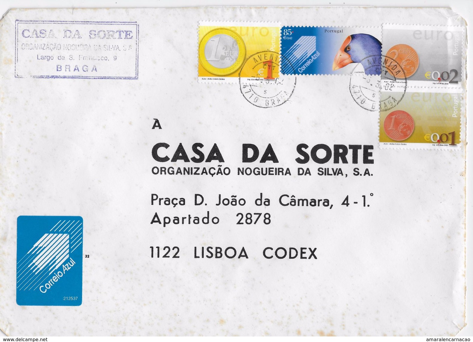 TIMBRES - STAMPS - LETTRE (POST BLEU) - PORTUGAL - OISEAUX -CAYMAN COMMON -Porphyrio Porphyrio ET TIMBRES &euro;URO - Lettres & Documents