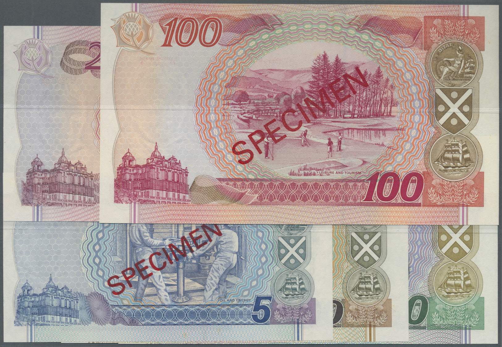 02854 Scotland / Schottland: Complete Set Of 5 Specimen From 5 To 100 Pounds 1995 P. 119s-123s In Condition: UNC. (5 Pcs - Autres & Non Classés