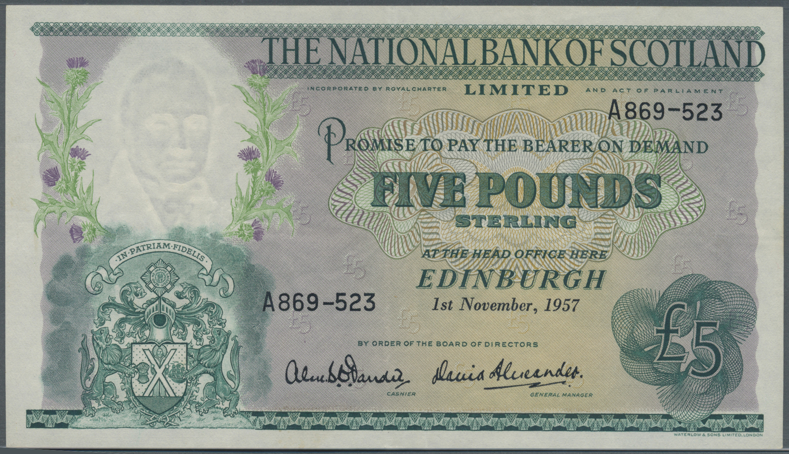 02864 Scotland / Schottland: 5 Pounds 1957 P. 262, Light Vertical Folds And Handling In Paper, No Holes Or Tears, Paper - Autres & Non Classés