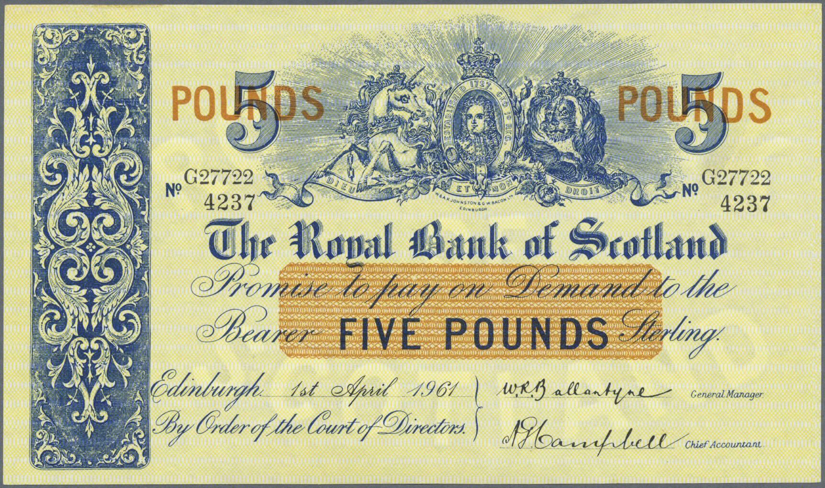 02868 Scotland / Schottland: 5 Pounds 1961 P. 323c In Condition: UNC. - Autres & Non Classés