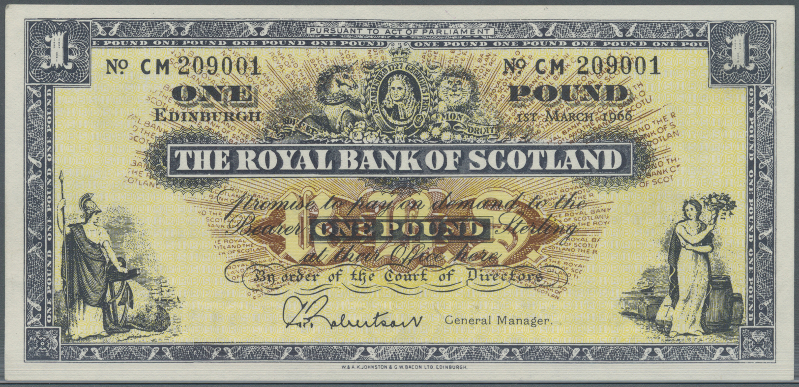 02869 Scotland / Schottland: 1 Pound 1966 P. 325b, One Light Dint At Right, Otherwise Perfect, Condition: AUNC+. - Autres & Non Classés