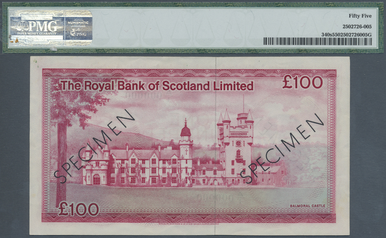 02873 Scotland / Schottland: 100 Pounds 1972 Specimen P. 340s, PMG Graded 55 AUNC. - Autres & Non Classés