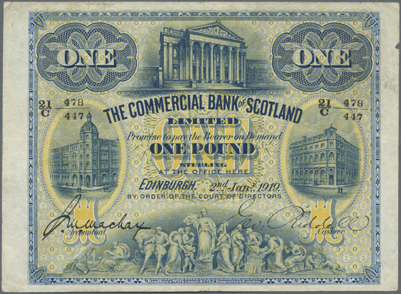 02875 Scotland / Schottland: The Commercial Bank Of Scotland Limited 1 Pound 1919, P.S323b, Obviously Pressed, Lightly S - Autres & Non Classés