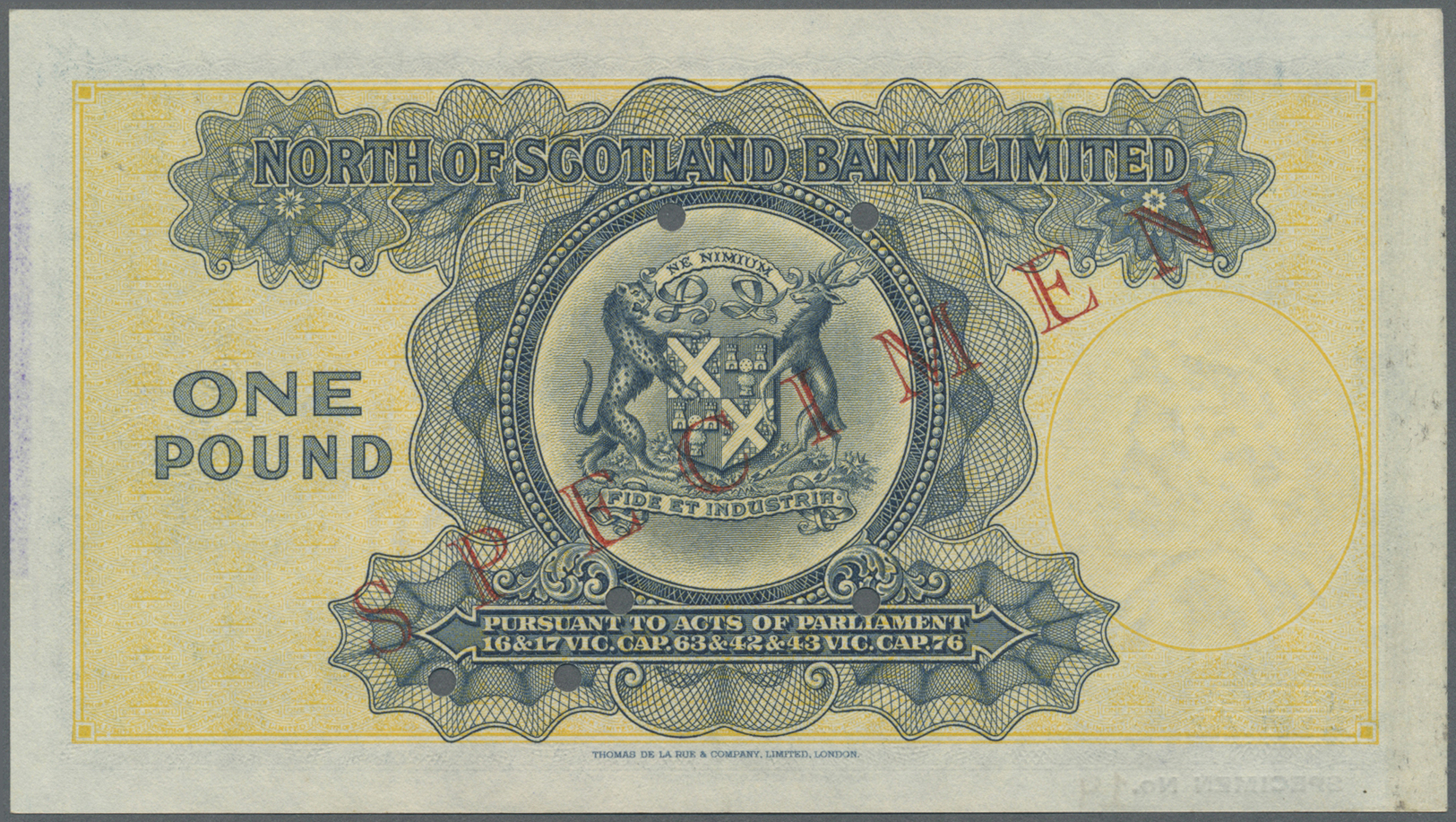 02877 Scotland / Schottland: North Of Scotland Bank Limited 1 Pound ND Specimen P. S644s With Cancellation Holes And Zer - Autres & Non Classés