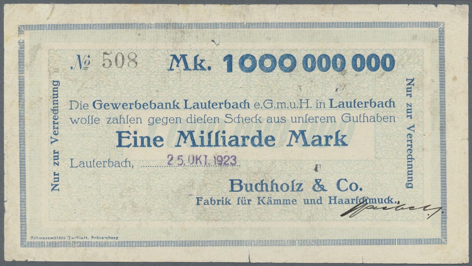 04302 Deutschland - Notgeld - Württemberg: Lauterbach, Buchholz & Co., 1 Mrd., 25.10.1923, Erh. IV; 10 Mrd., 27.10.1923, - [11] Emissions Locales