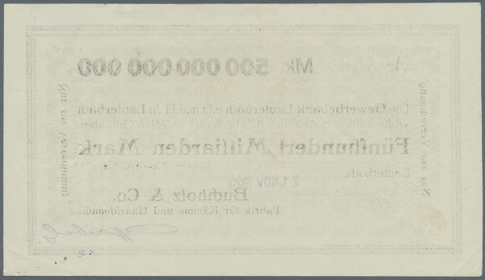 04302 Deutschland - Notgeld - Württemberg: Lauterbach, Buchholz & Co., 1 Mrd., 25.10.1923, Erh. IV; 10 Mrd., 27.10.1923, - [11] Emissions Locales