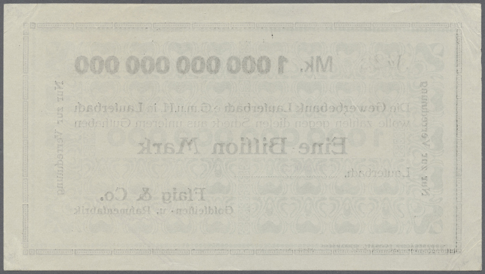 04303 Deutschland - Notgeld - Württemberg: Lauterbach, Flaig & Co., 1 Billion Mark, 15.11.1923, Erh. I-II - Lokale Ausgaben