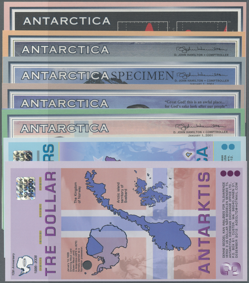 04424 Varia: Set Of 10 Notes Antarctica Containing 3x 1 Dollar Plastic Note With Cancellation Holes 2007, 2 Dollars Plas - Autres & Non Classés