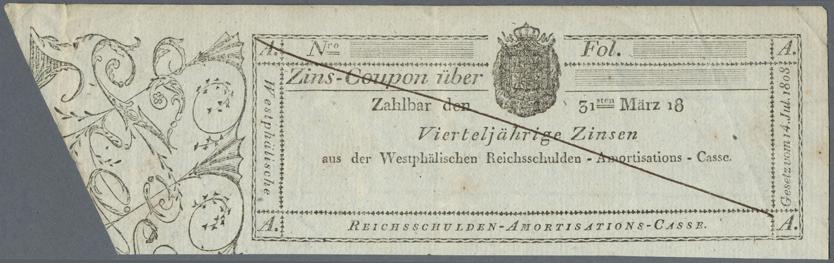 04502 Deutschland - Altdeutsche Staaten: umfangreiches Lot mit 20 Blanco-Zinskupons der Westphälischen Reichsschulden-Am