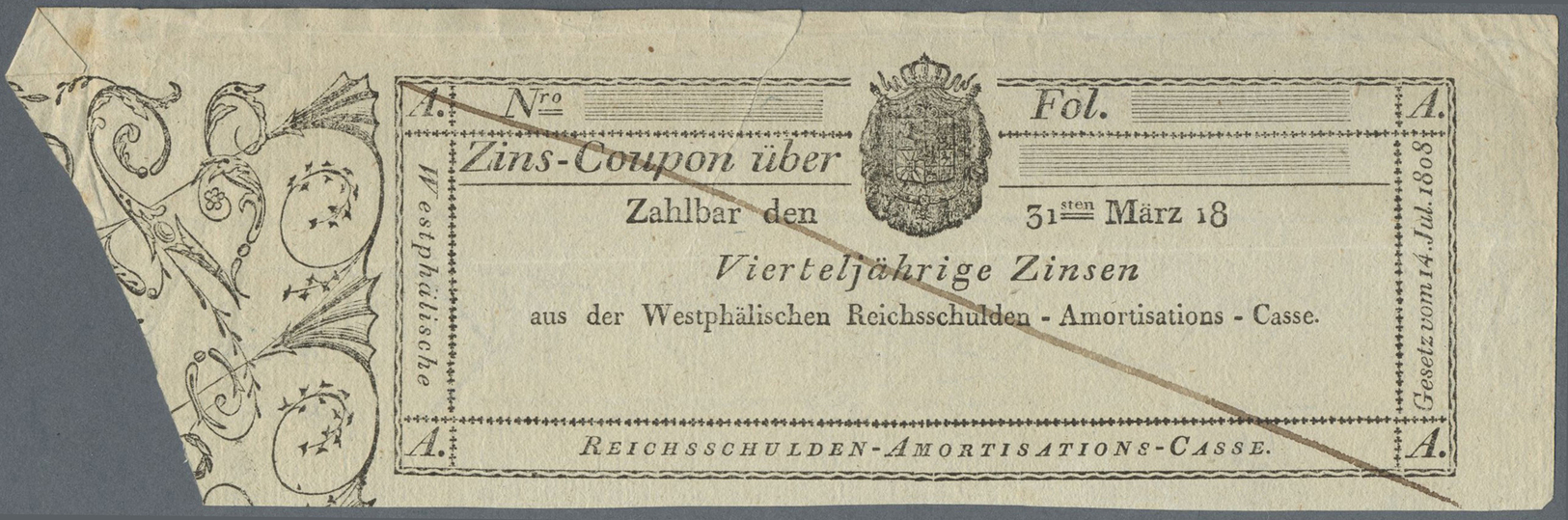 04502 Deutschland - Altdeutsche Staaten: umfangreiches Lot mit 20 Blanco-Zinskupons der Westphälischen Reichsschulden-Am