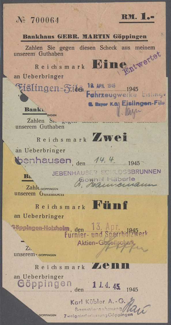 04509 Deutschland - Alliierte Miltärbehörde + Ausgaben 1945-1948: Göppingen, Bankhaus Gebr. Martin, 1, 2, 5, 10 Reichsma - Autres & Non Classés