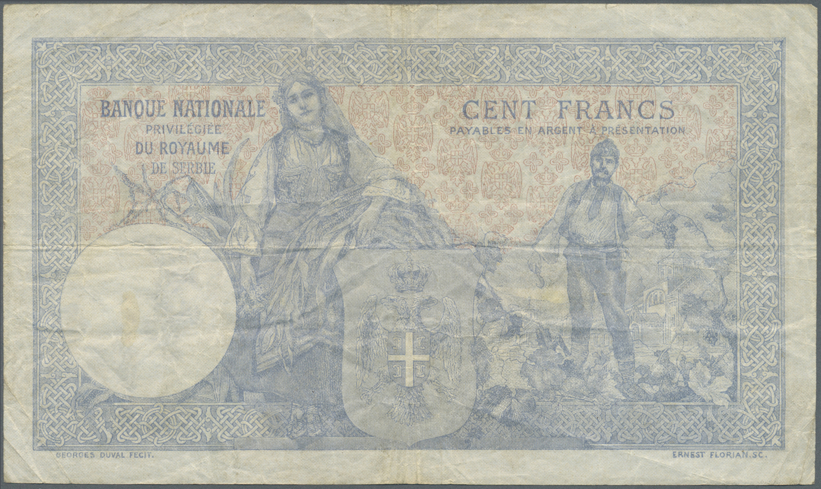 02885 Serbia / Serbien: 100 Francs 1905 P. 12 A, Used With Stronger Center Fold, Several Other Folds, No Holes Or Tears, - Serbie