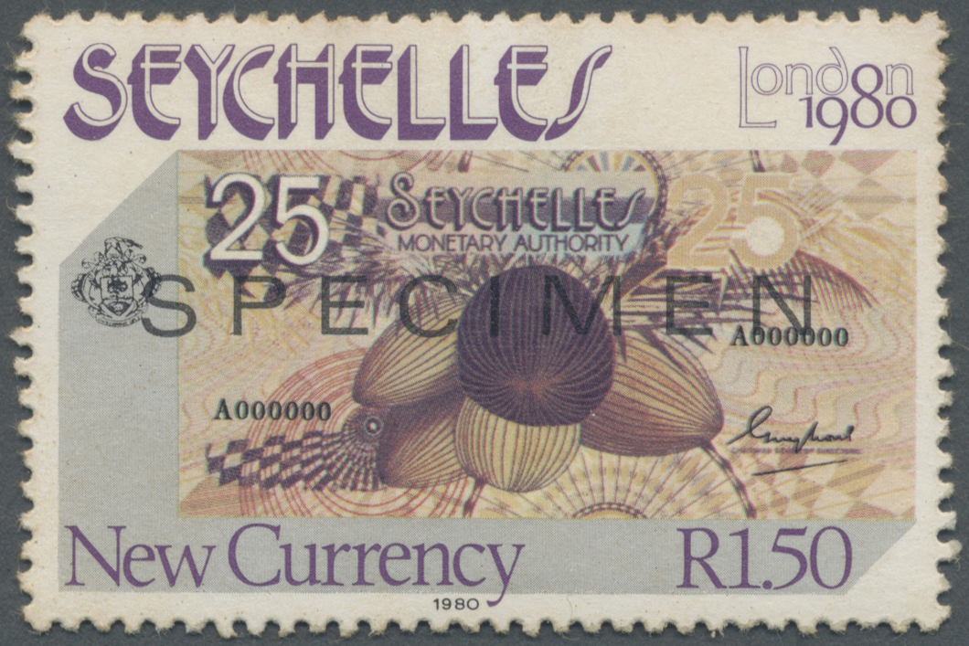 02896 Seychelles / Seychellen: 25 Rupees ND Uniface Front Proof Print P. 24p In Lilac Color Together With Stamp Picturin - Seychelles