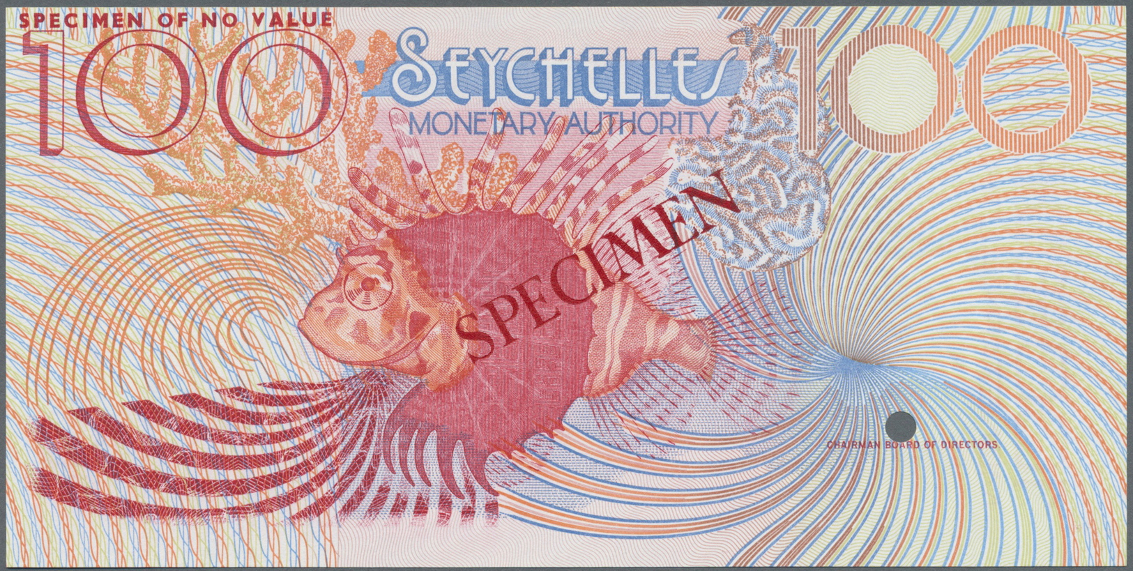 02897 Seychelles / Seychellen: 100 Rupees ND Specimen P. 26s With Red "Specimen" Overprint On Front And Back, One Cancel - Seychelles