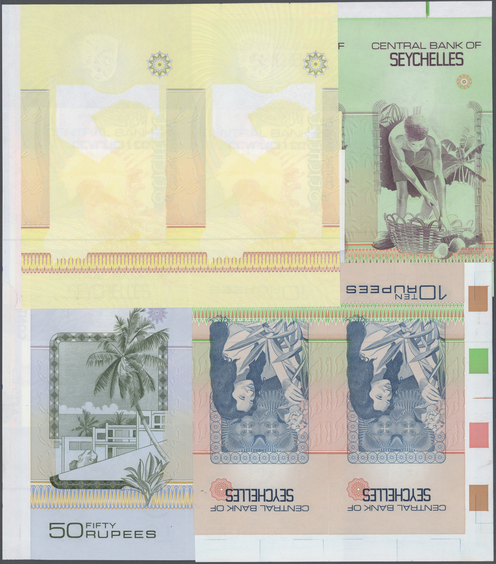 02898 Seychelles / Seychellen: Rare Set Of Uncut Sheets Of 2 Notes Each Of 25, 10, 50 And 2x 100 Rupees (with Intaglio P - Seychelles