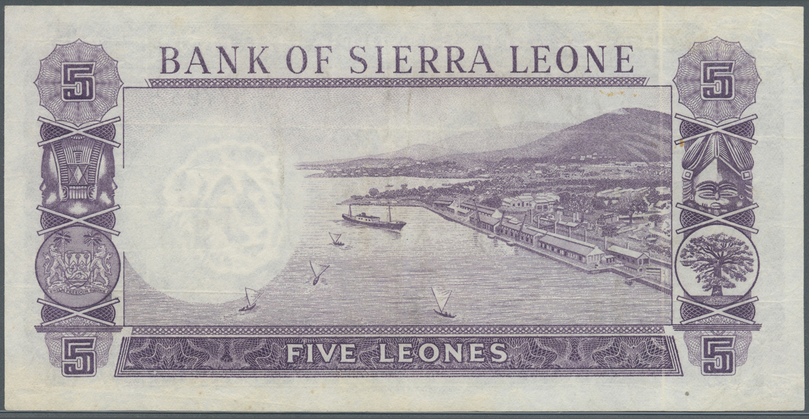 02900 Sierra Leone: 5 Leones 1964 P. 3, Light Folds In Paper, Pressed, No Holes Or Tears, Condition: F+ To VF-. - Sierra Leone