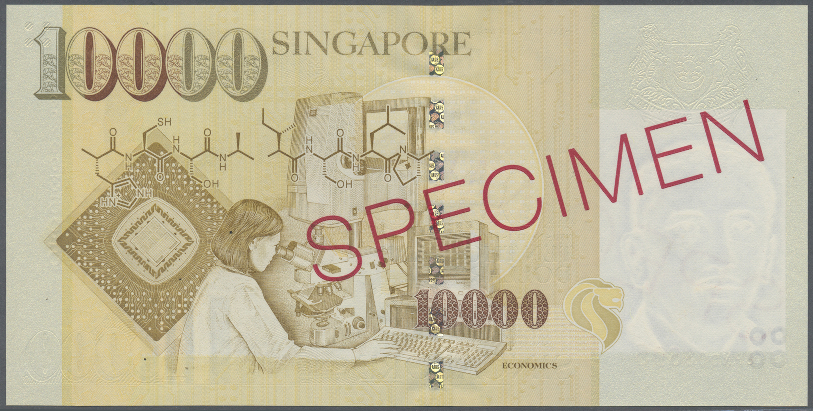 02906 Singapore / Singapur: 10.000 Dollars ND(1999) Specimen P. 44s, Regular Issue With Serial Numbers And Specimen Over - Singapour