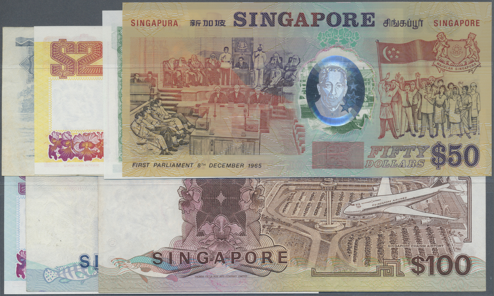 02909 Singapore / Singapur: Set Of 13 Mostly Different Banknotes Containing 50 Dollars Polymer 1990 (UNC), 1 Dollar Orch - Singapour