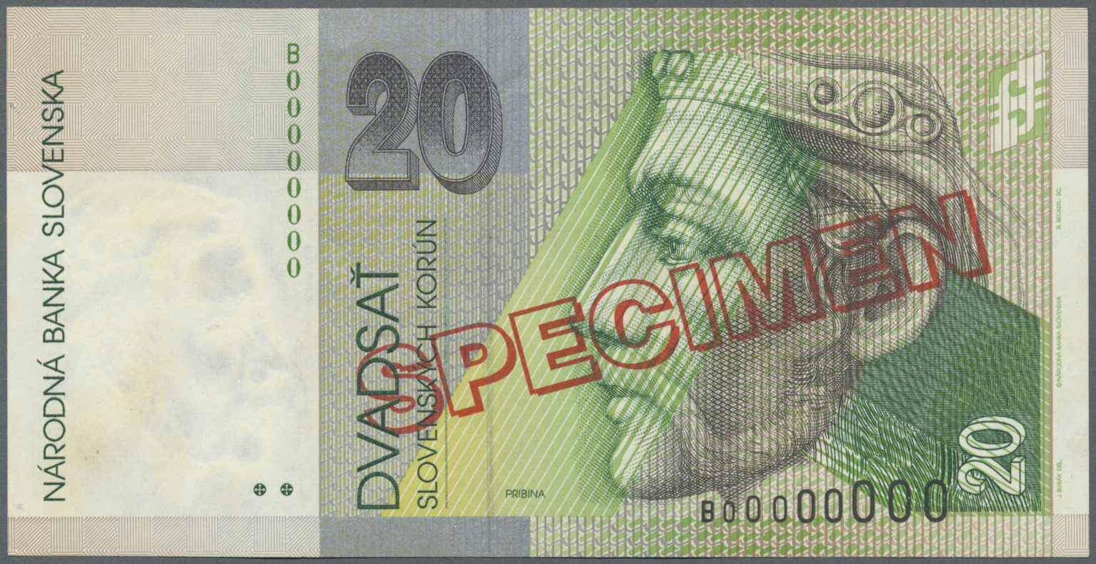 02911 Slovakia / Slovakei: Set Of 2 Specimen Notes Containing 20 And 100 Korun 1996 & 1997 P. 20s, 22s, Both In Conditio - Slovakia