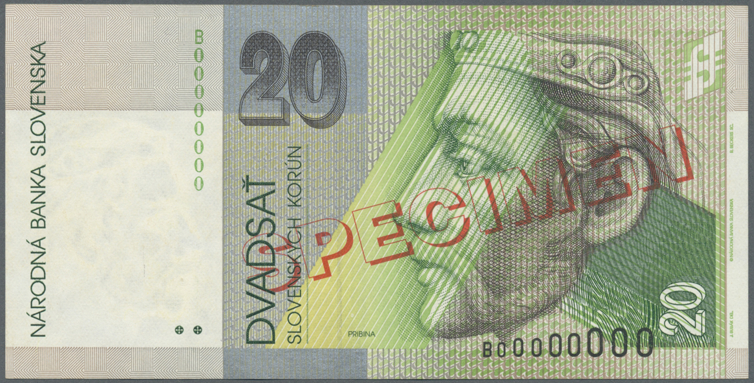 02912 Slovakia / Slovakei: Set Of 2 Specimen Notes Containing 20 And 1000 Korun 1995 P. 20s, 24s, First In UNC, Second I - Slovaquie