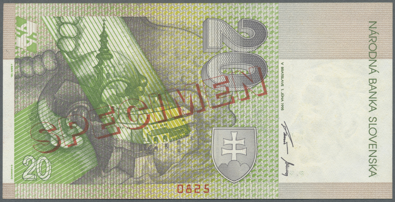 02912 Slovakia / Slovakei: Set Of 2 Specimen Notes Containing 20 And 1000 Korun 1995 P. 20s, 24s, First In UNC, Second I - Slovaquie