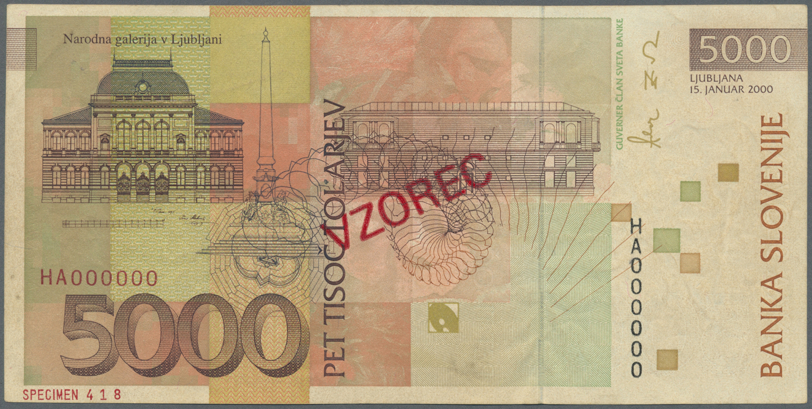 02918 Slovakia / Slovakei: Set Of 2 Specimen Notes Containing 5000 Tolarjev 1997 In A Design At Upper Left From Portrait - Slovakia