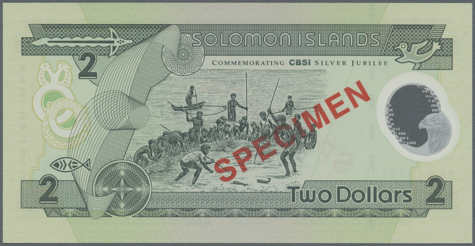 02922 Solomon Islands: 2 Dollars ND Specimen P. 23s Polymer Commemorative In Condition: UNC. - Salomons