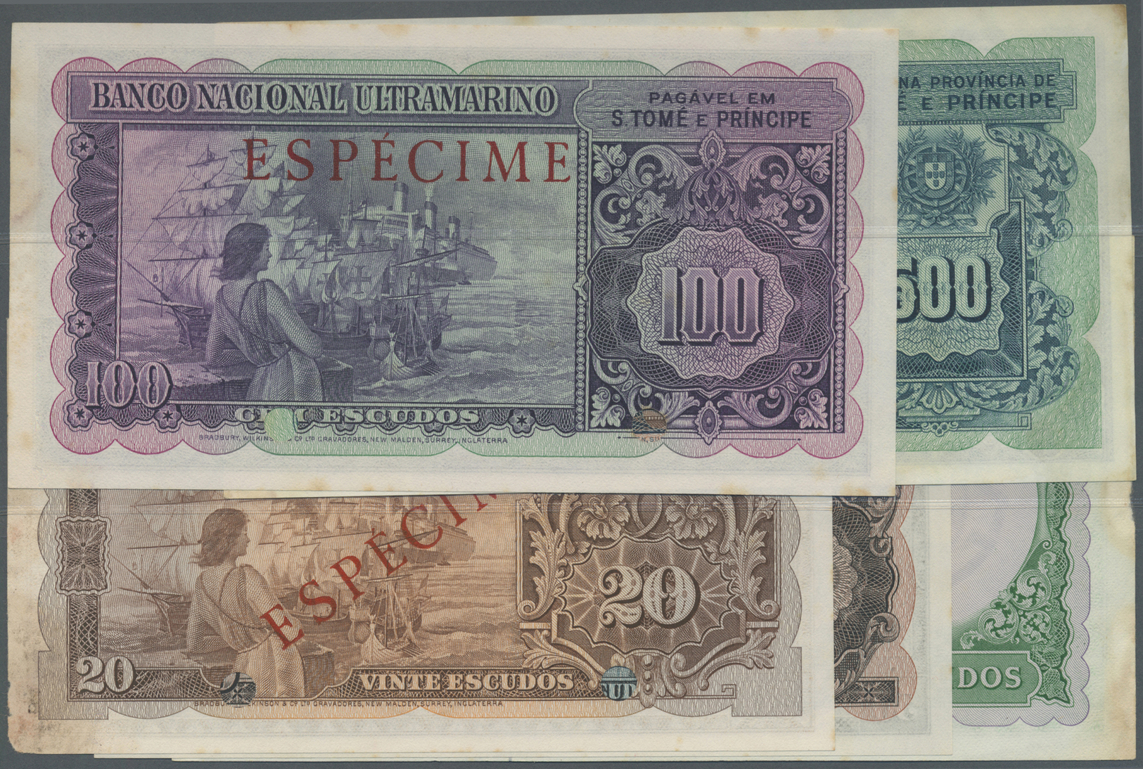 02837 Saint Thomas & Prince / Sao Tome E Principe: Set Of 5 Specimen Notes From 20 To 1000 Escudos 1956/1958 & 1964, The - Sao Tomé Et Principe