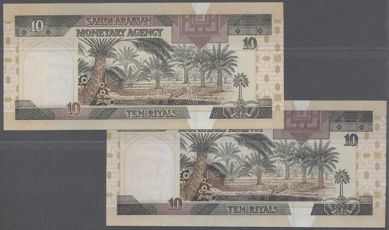 02844 Saudi Arabia  / Saudi Arabien: Pair With 10 Riyals ND(1983-84), P.23a, Regular Note With Pinholes At Right And 10 - Arabie Saoudite