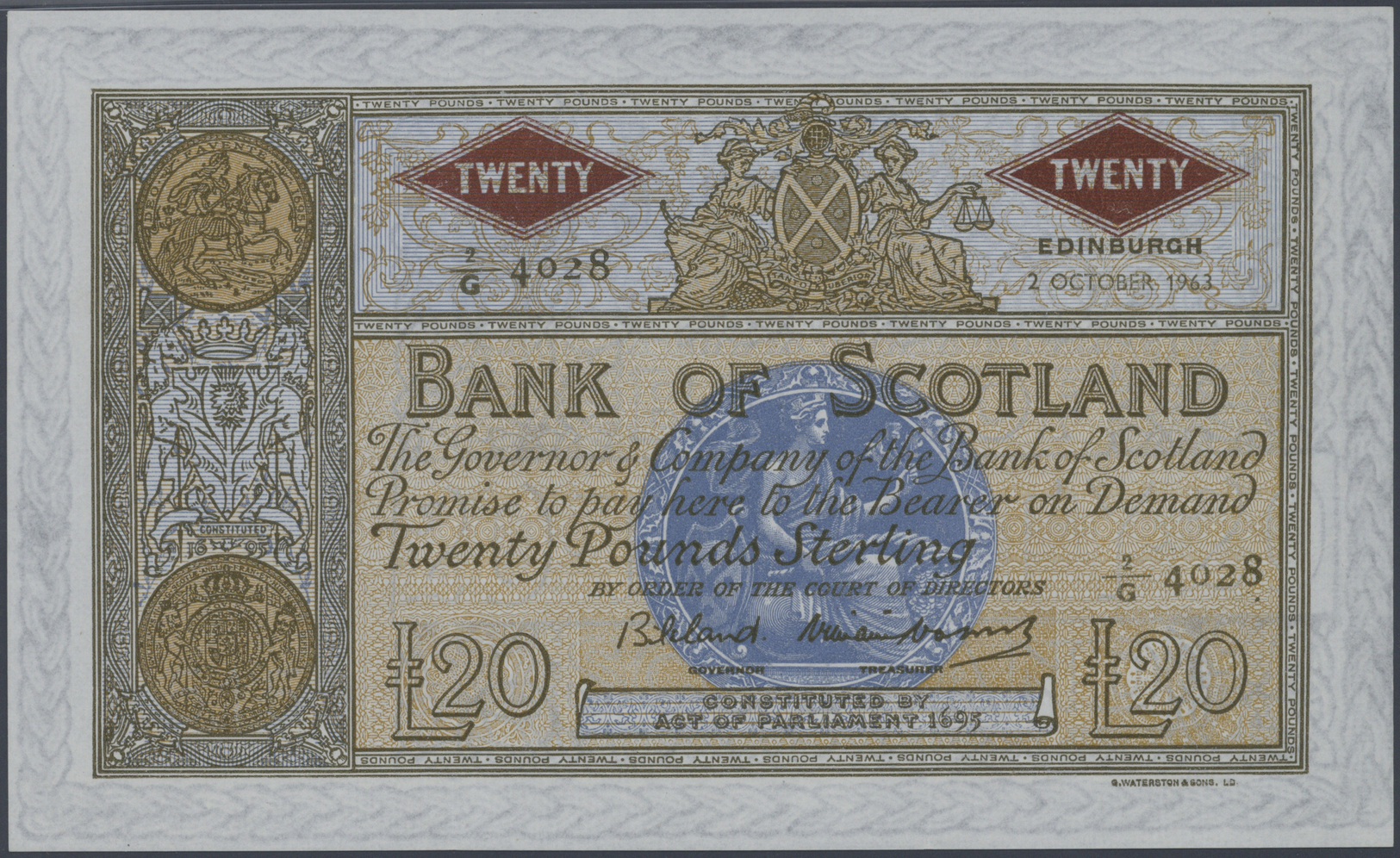 02846 Scotland / Schottland: 20 Pounds 1961 P. 94f, PMG Graded 55 About UNC EPQ. - Other & Unclassified