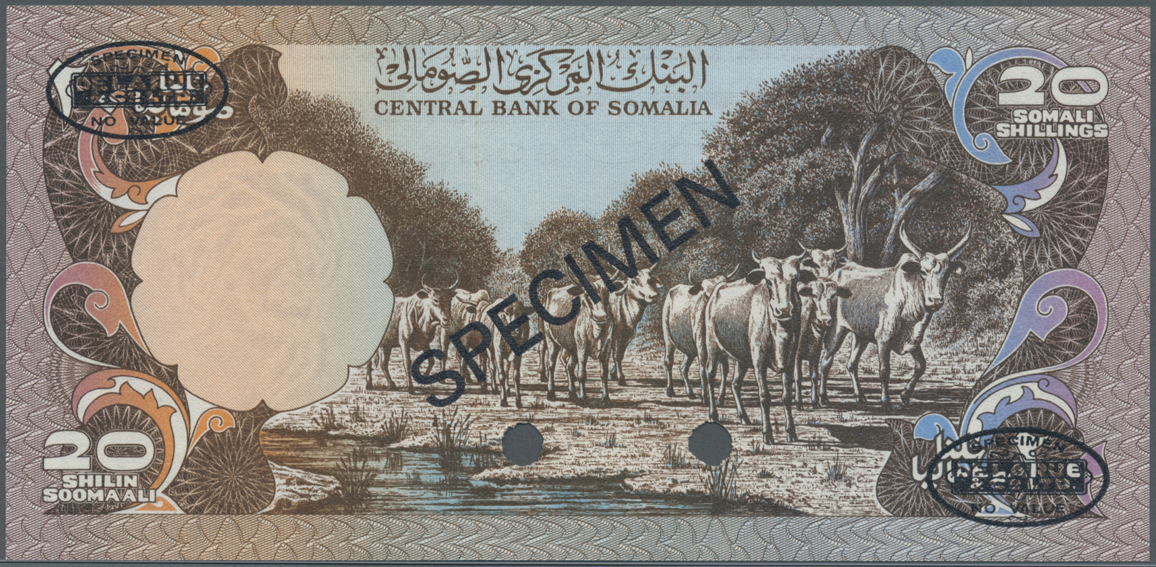 02932 Somalia: 20 Shillings 1980 Specimen P. 27s In Condition: UNC. - Somalie