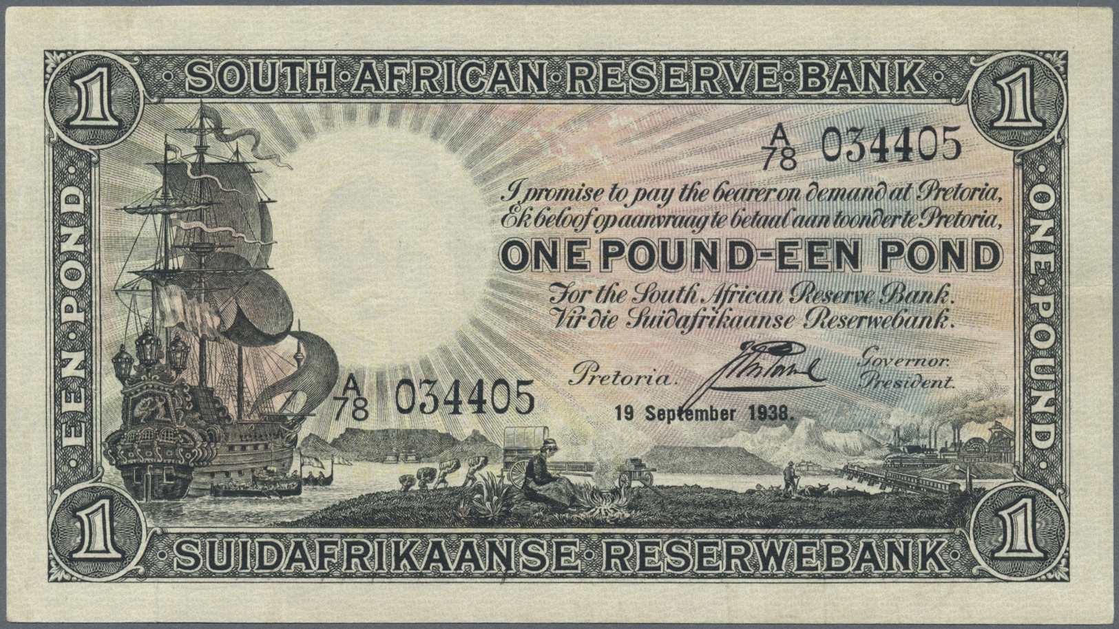 02946 South Africa / Südafrika: 1 Pound 1938 P. 84d, Light Handling In Paper, No Strong Folds, Condition: VF+. - Afrique Du Sud