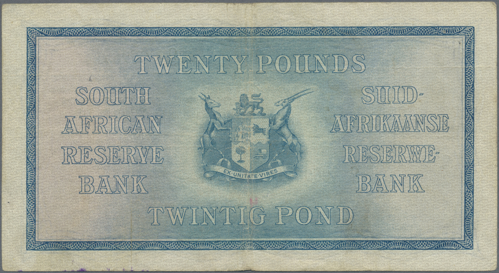 02952 South Africa / Südafrika: 20 Pounds 1933 P. 88, Rarely Seen Denomination Of This Series, Used With Folds, 2 Pinhol - Afrique Du Sud