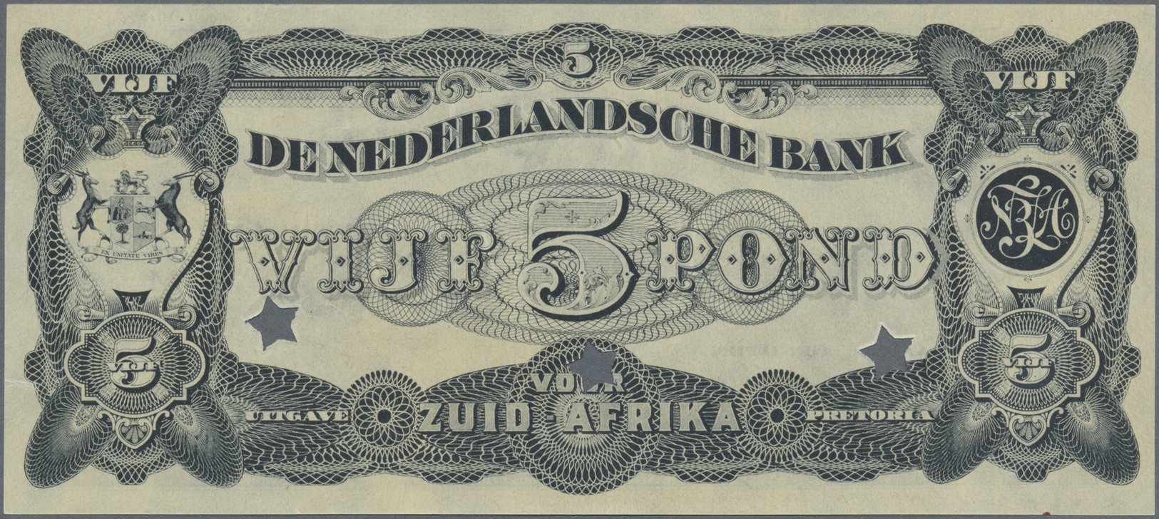 02960 South Africa / Südafrika:  Netherlands Bank Of South Africa 5 Pond To 1920 Offset Printed Front And Backside Proof - Afrique Du Sud