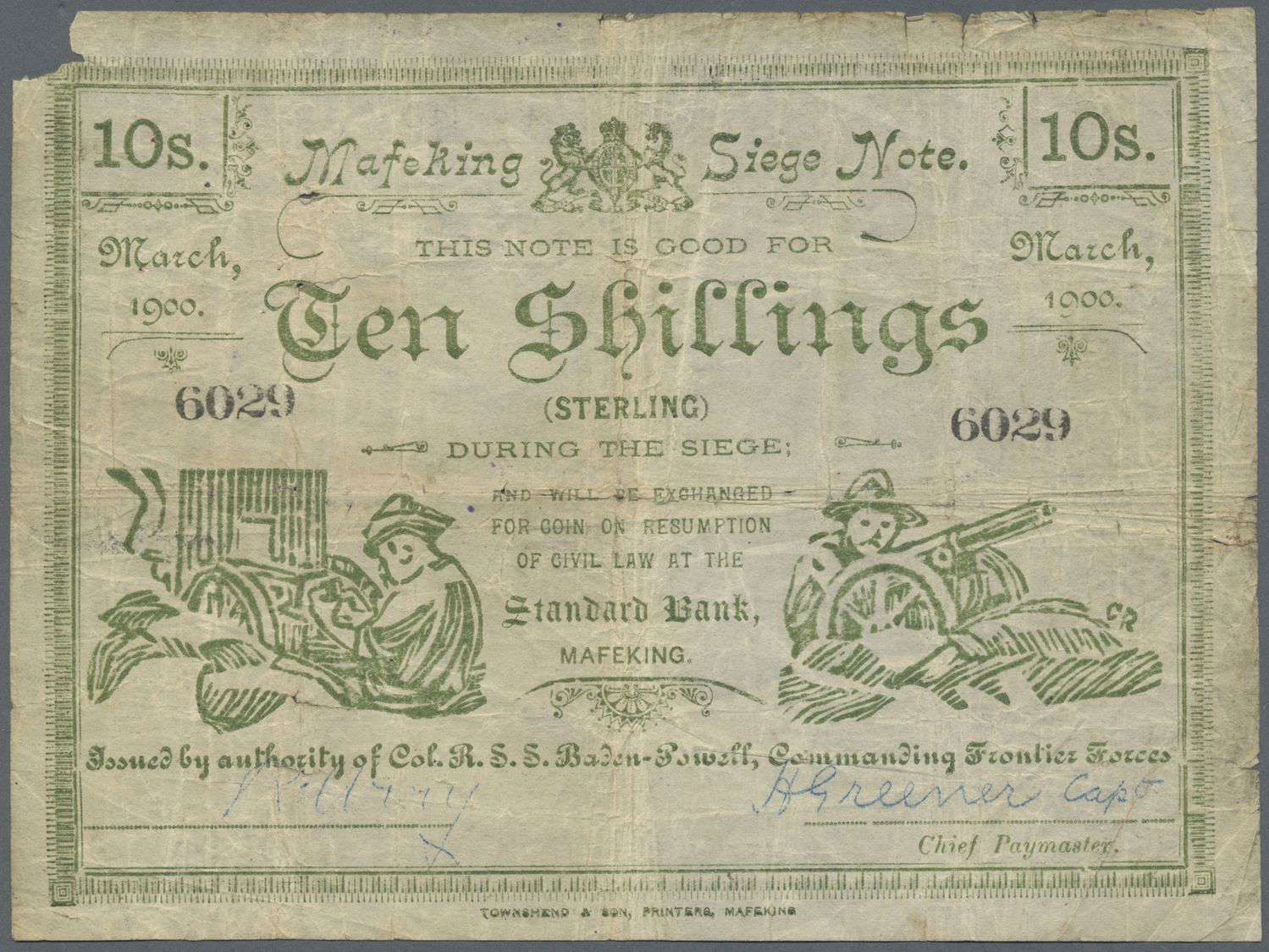 02961 South Africa / Südafrika: Siege Of Mafeking, 10 Shillings 1900, Issued By Colonel Baden-Powell (Commander Of The F - Afrique Du Sud