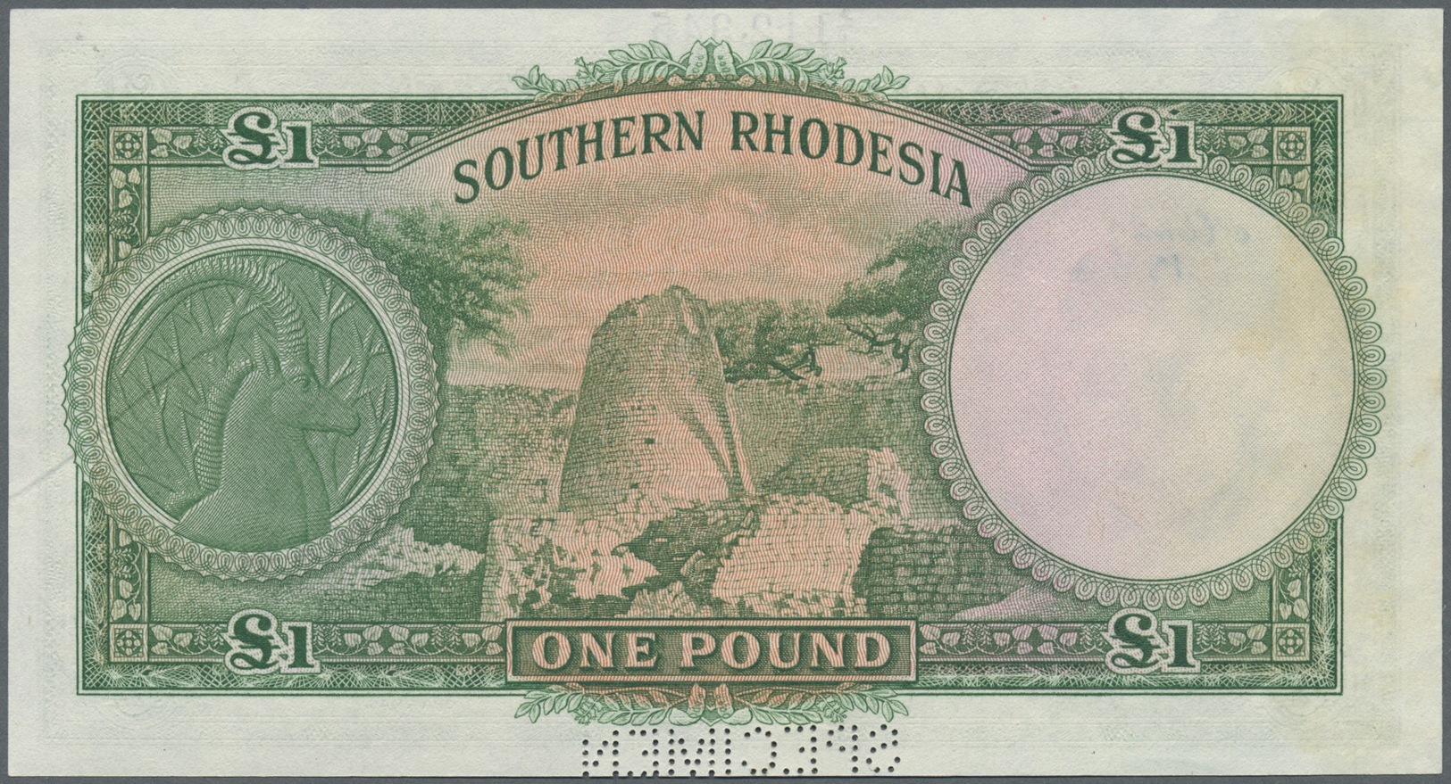 02974 Southern Rhodesia / Süd-Rhodesien: 1 Pound 1938 SPECIMEN, P.10es, Perforated "Specimen" At Lower Margin, Serial Nu - Rhodésie