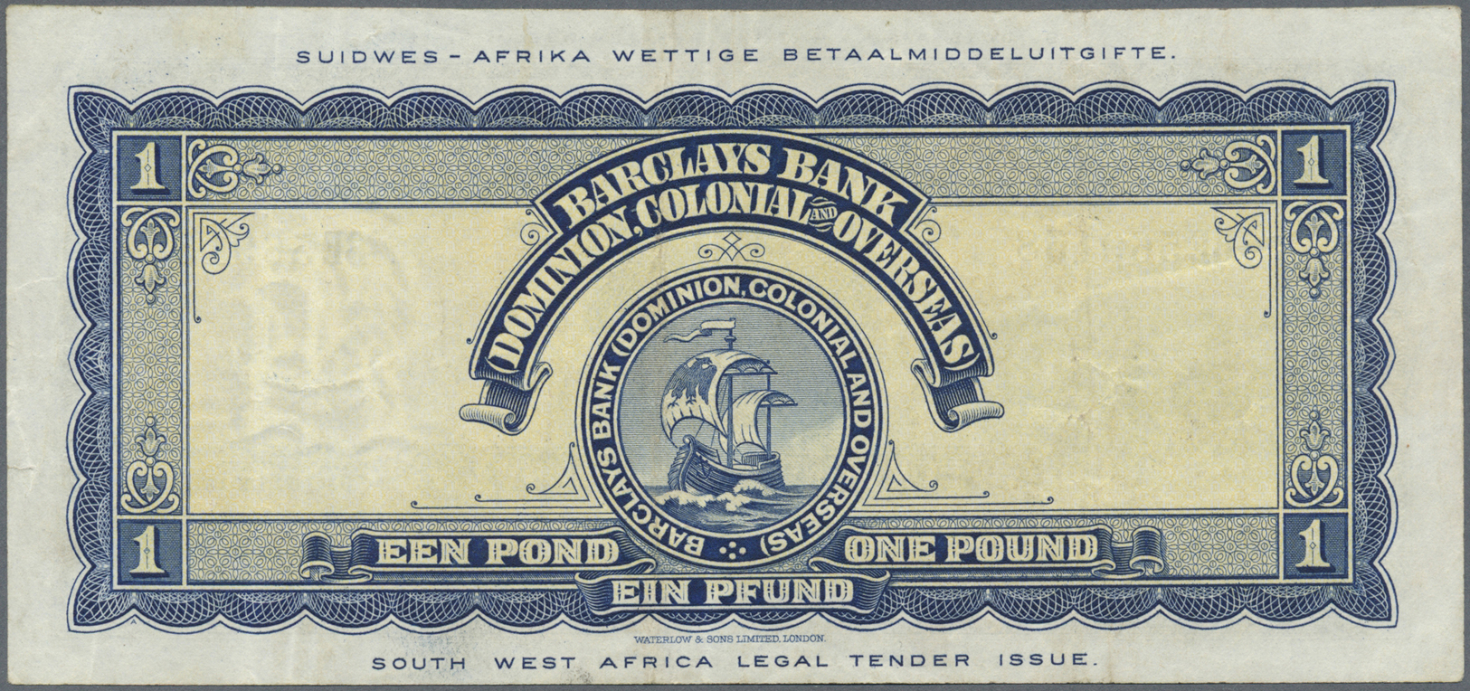 02975 Southwest Africa: 1 Pound 1954 P. 2, Light Folds In Paper, No Holes, One 3mm Tear At Right, Still Strong Paper And - Namibie