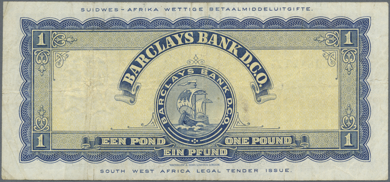 02978 Southwest Africa: 1 Pound 1956 P. 5a In Used Condition With Several Folds And Creases, Light Stain At Center Fold - Namibie