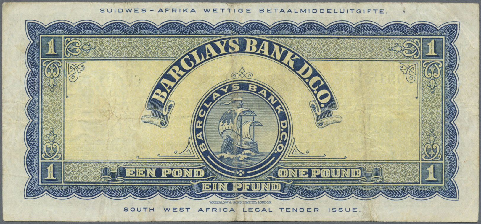 02979 Southwest Africa: 1 Pound 1958 P. 5b, Used With Several Folds And Creases, One Pinhole, Light Stain, Still Strong - Namibie