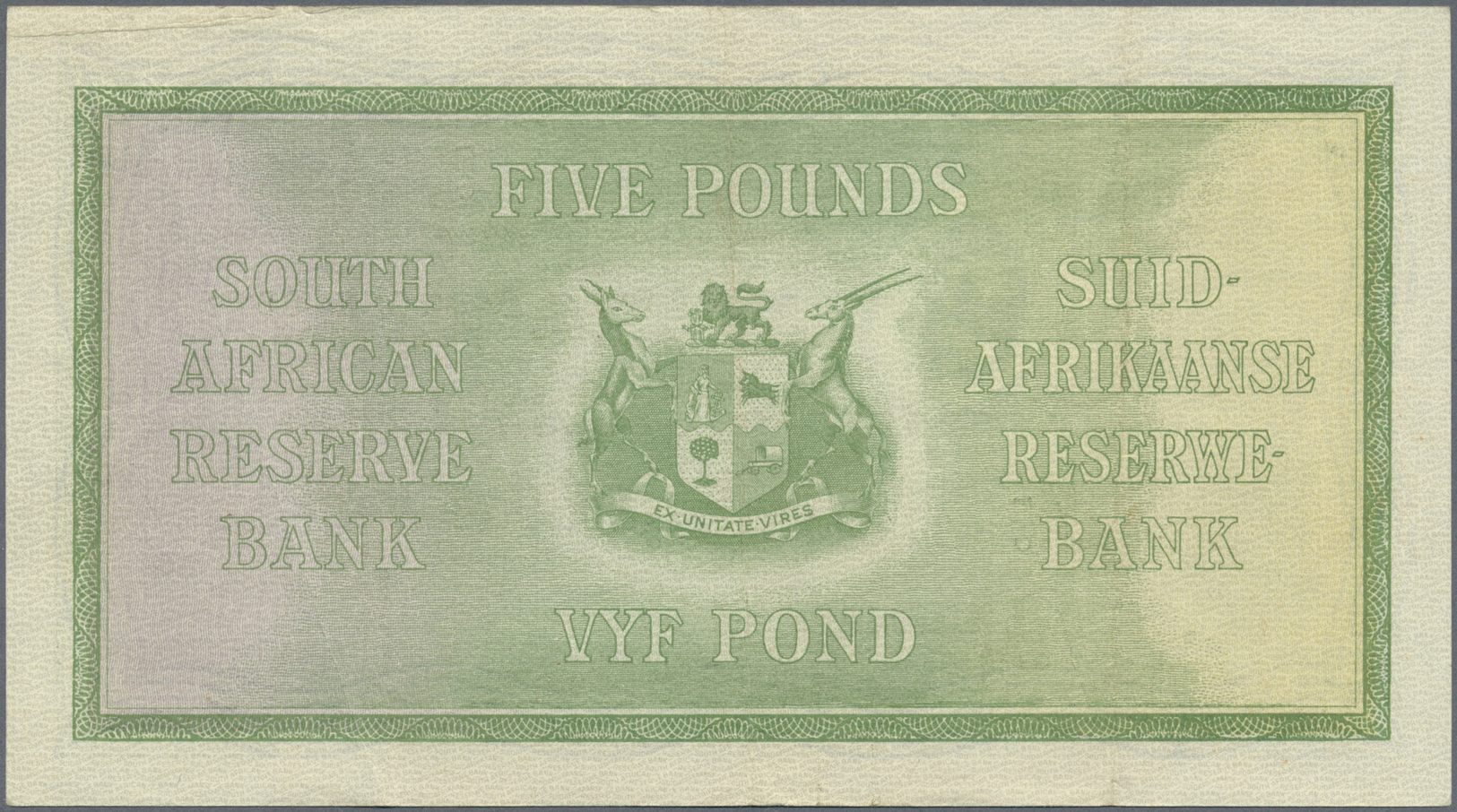 02983 Southwest Africa: 5 Pounds 1929 P. 86a, 4 Vertical Folds, No Holes Or Tears, Still Strong Paper With Crispness, Or - Namibie