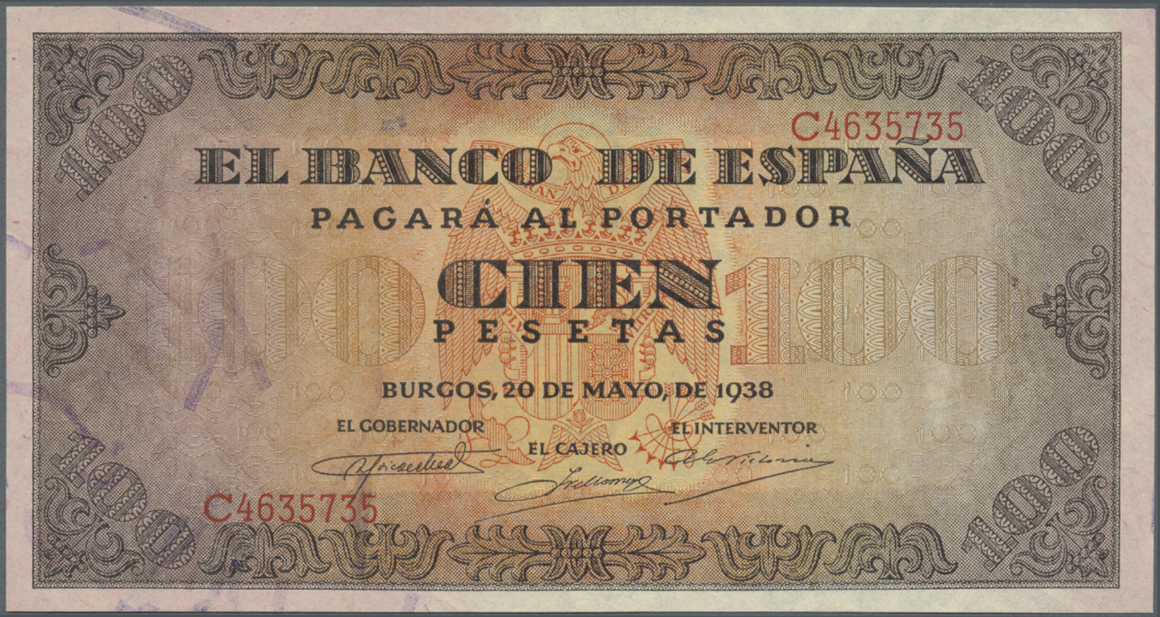 02993 Spain / Spanien: 100 Pesetas 1938 P. 113 In Crisp Condition: UNC. - Autres & Non Classés