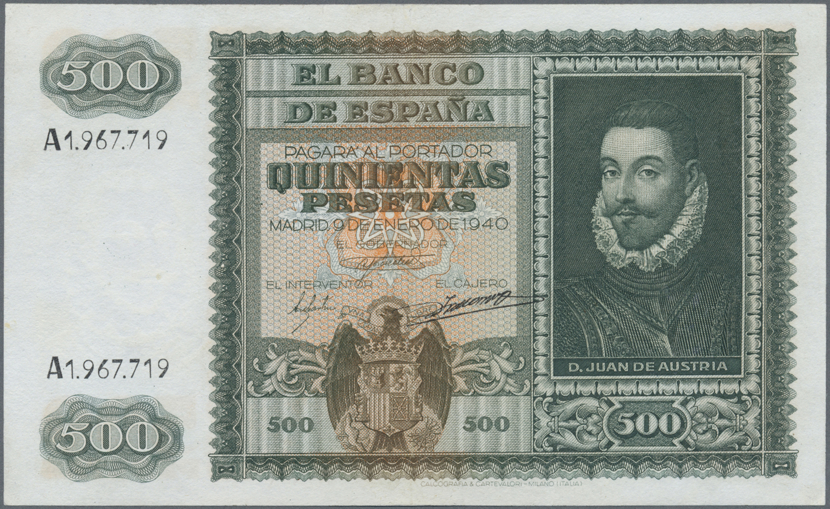 02998 Spain / Spanien: 500 Pesetas 1940 P. 119a, Light Center Fold, Pressed And Small Restorations At Upper Border Cente - Autres & Non Classés