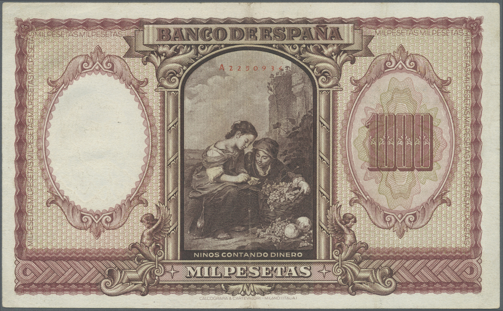 02999 Spain / Spanien: 1000 Pesetas 1940 P. 120, Center Fold, Probably Pressed, No Holes Or Tears, Nice Colors And Stron - Autres & Non Classés